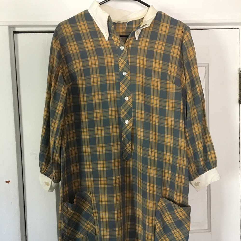 sweetest plaid button up smock dress